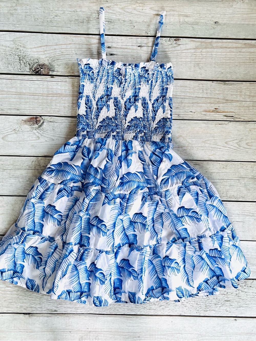 Janie and Jack Blue Leaf-Print Smocked Sundress
